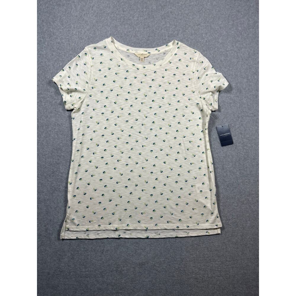 Lucky Brand Pullover T-Shirt Women's Size Medium Beige Short Sleeve Crew Neck
